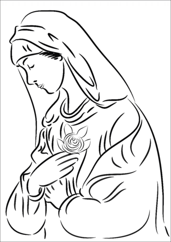 Virgin Mary With Rose Coloring Page